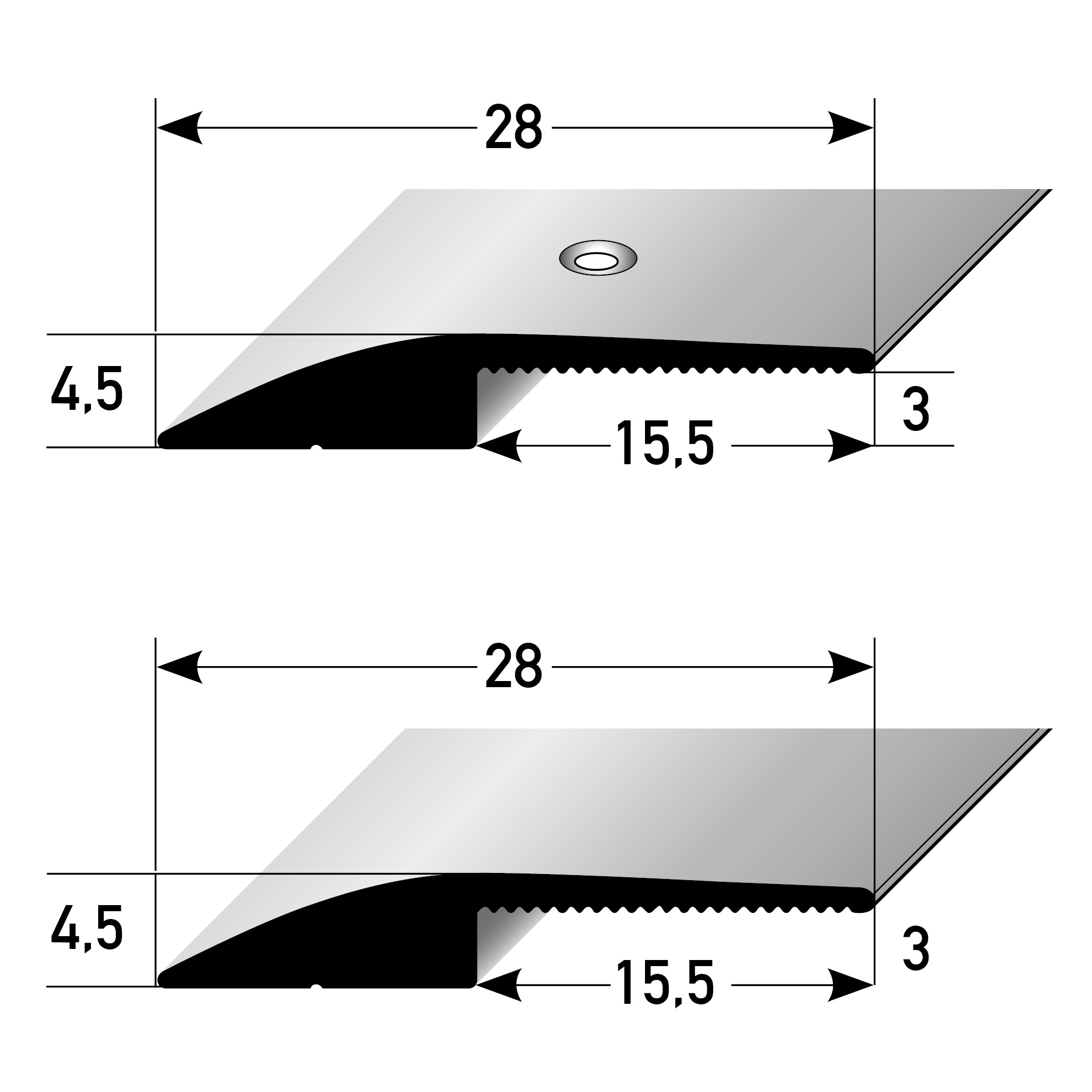 Abschlussprofil 28x3mm ungebohrt