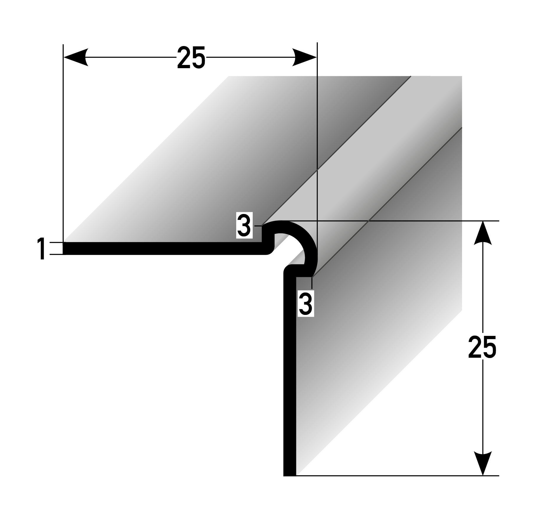 Wandprofil Außenecke 25x25x3 ungeb.