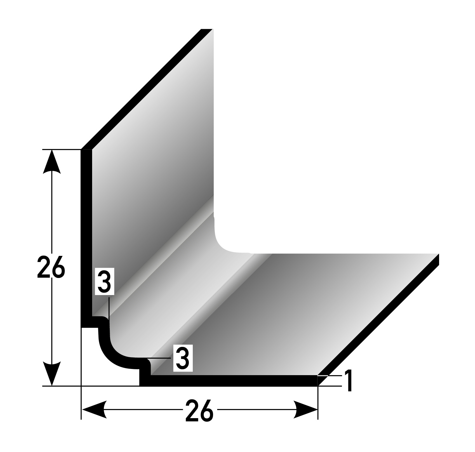 Wandprofil Innenecke 26x26x3 gestanzt.