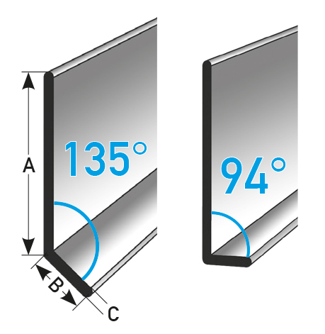 Abkant-Sockelleiste 100 x 15 x 3,0 mm 94° oder 135° gekantet