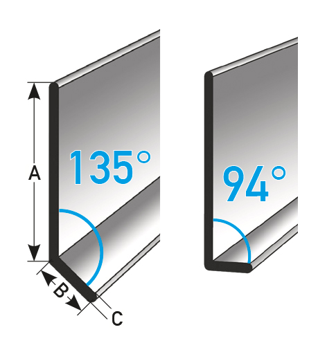 Abkant-Sockelleiste 40 x 15 x 1,0 mm 94° oder 135° gekantet